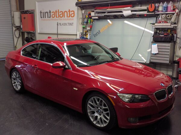 Red BMW 3 Series Coupe with ceramic window film Philadelphia Pennsylvania